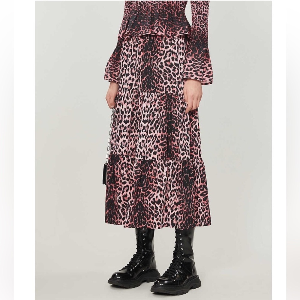 LAST CALL TOPSHOP Pink Leopard Print Midi Maxi Long Punk Skirt - Picture 2 of 4